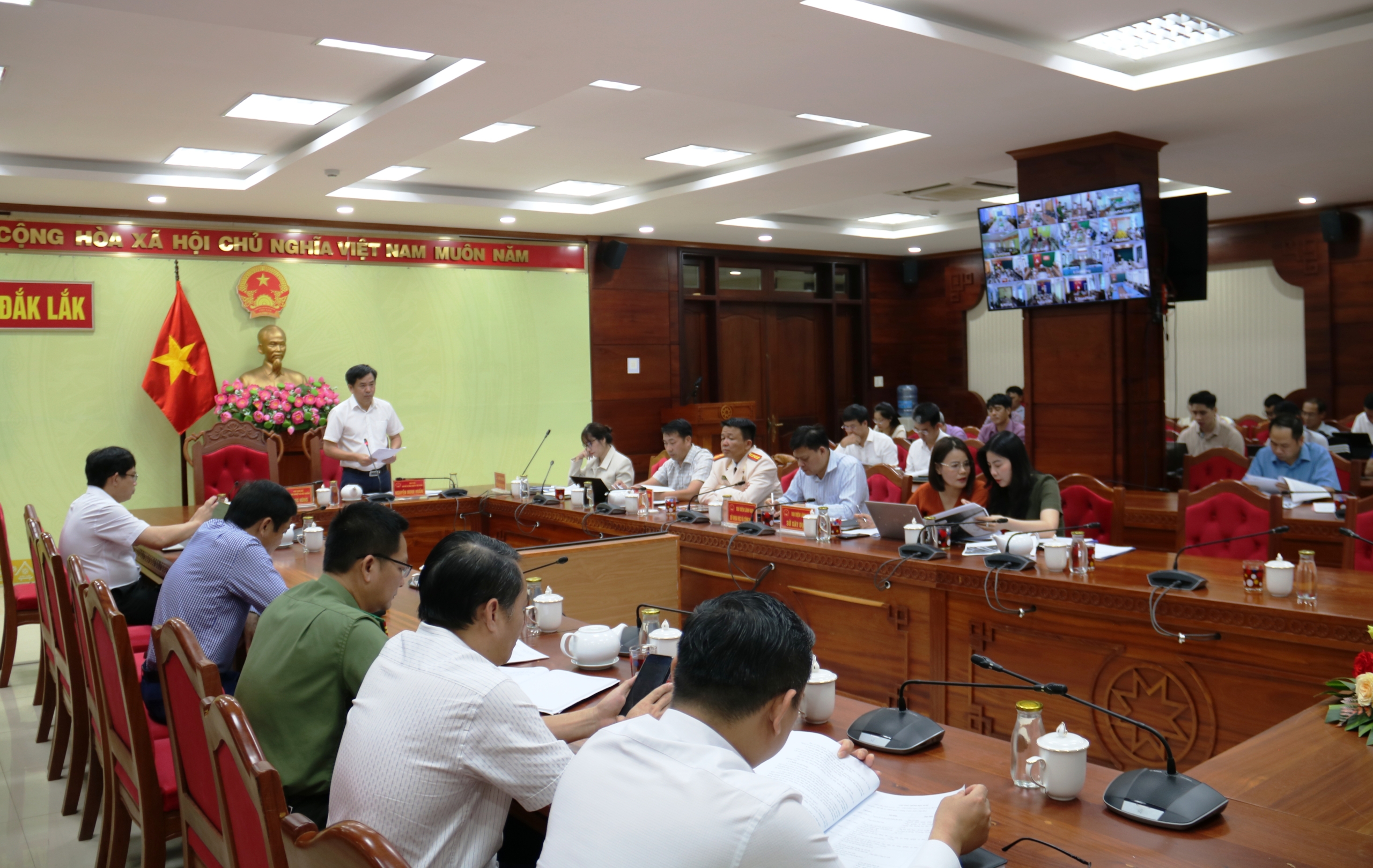 Quang cảnh Hội nghị tại điểm cầu UBND tỉnh Đắk Lắk.