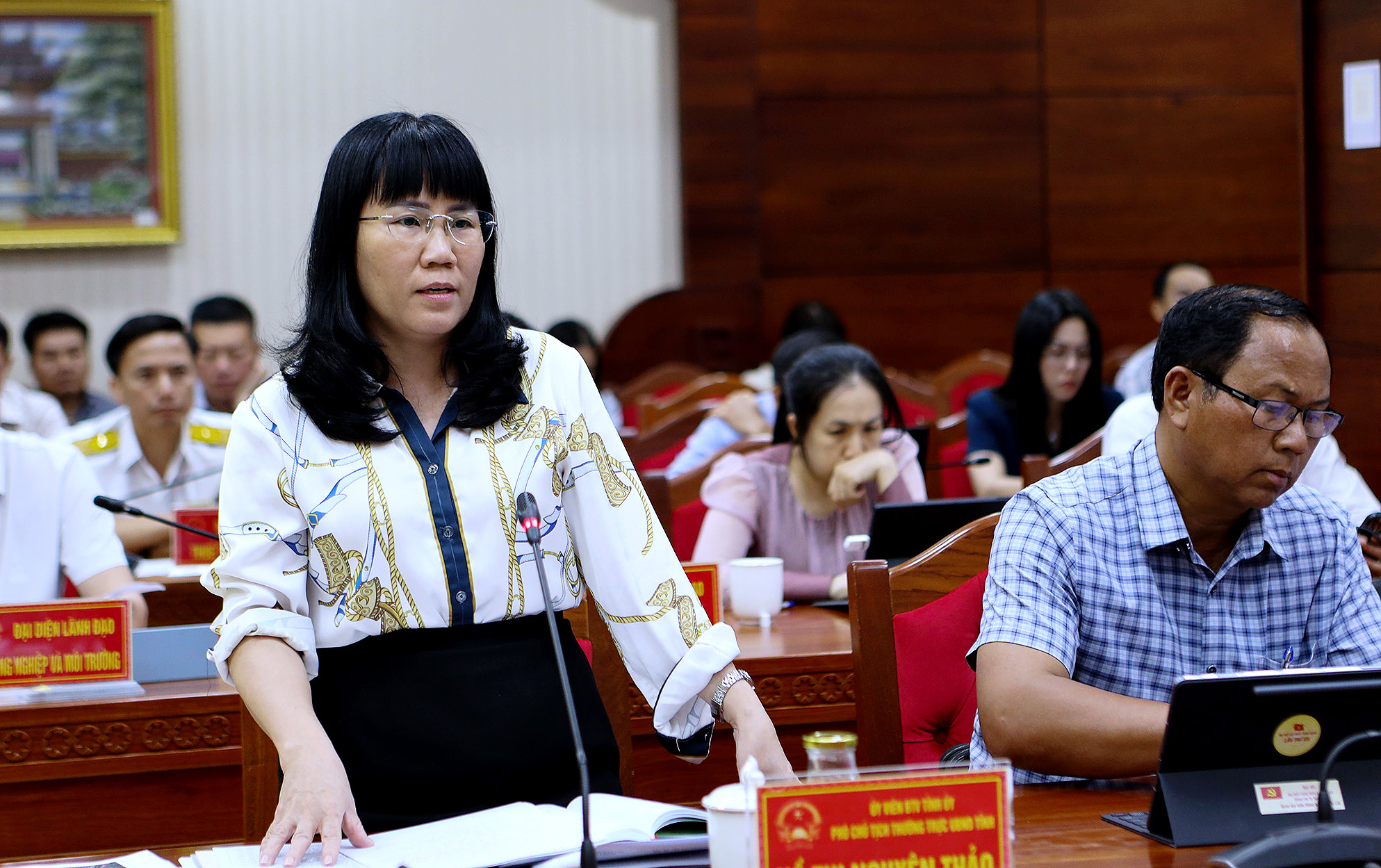 Đồng chí Hồ Thị Nguyên Thảo - Ủy viên Ban Thường vụ Tỉnh ủy, Phó Chủ tịch Thường trực UBND tỉnh phát biểu tại Hội nghị.