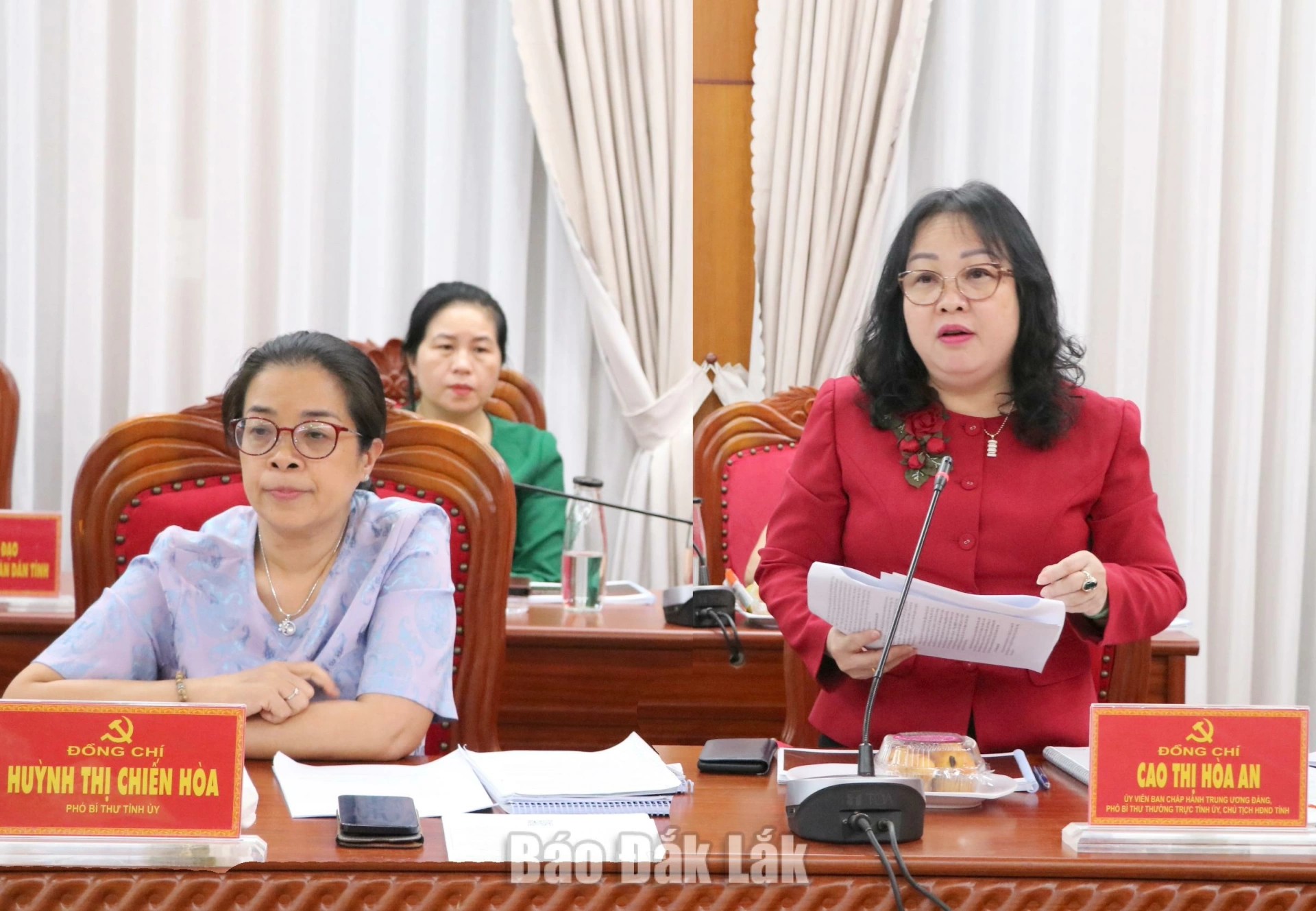 Đồng chí Cao Thị Hòa An, Ủy viên Trung ương Đảng, Phó Bí thư Thường trực Tỉnh ủy, Chủ tịch HĐND tỉnh phát biểu tại hội nghị.